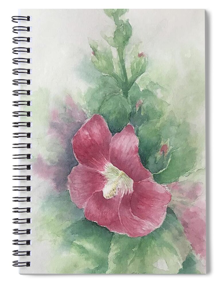Hollyhocks Spiral Notebook featuring the painting Hollyhocks by Milly Tseng