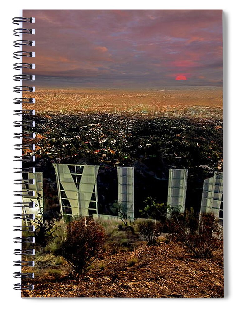 Hollywood Spiral Notebook featuring the photograph Hollywood Sign at Dusk by Russ Harris