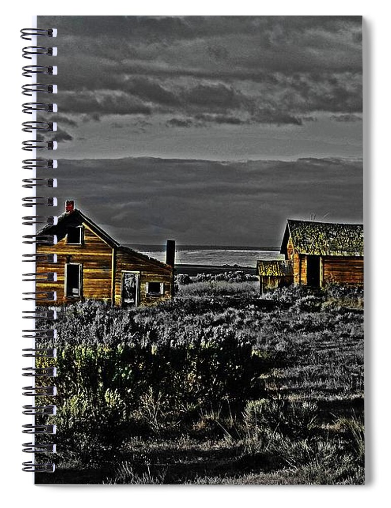  Spiral Notebook featuring the digital art Homestead Along The Oregon Trail by Fred Loring