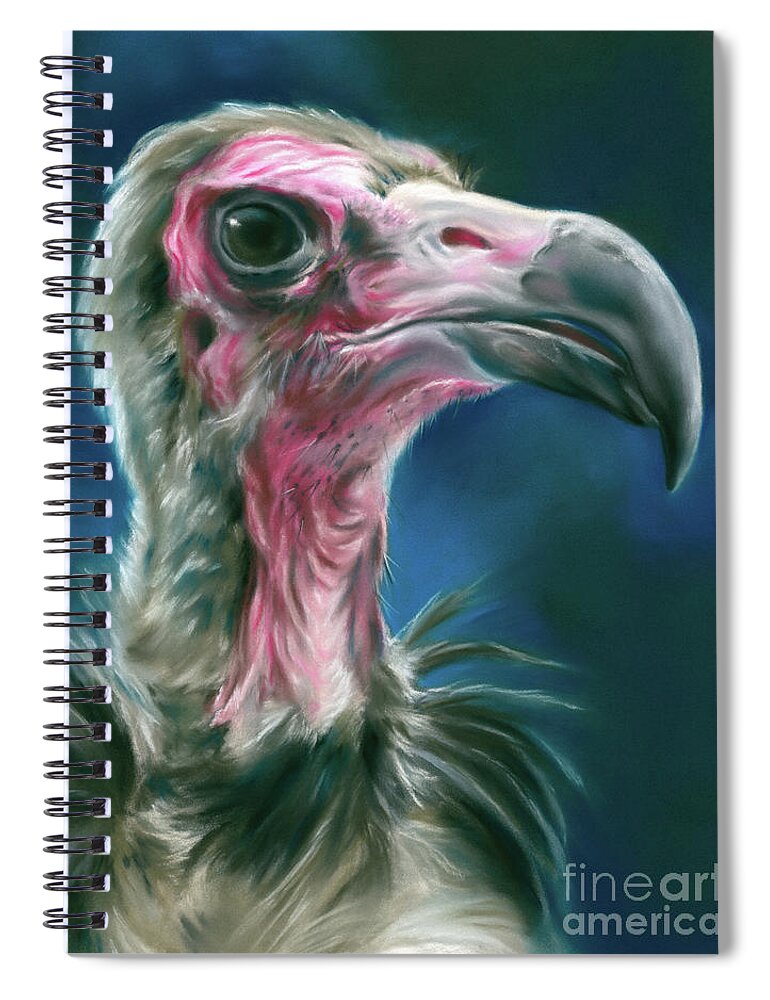 Bird Spiral Notebook featuring the painting Hooded Vulture Scavenger Bird Portrait by MM Anderson
