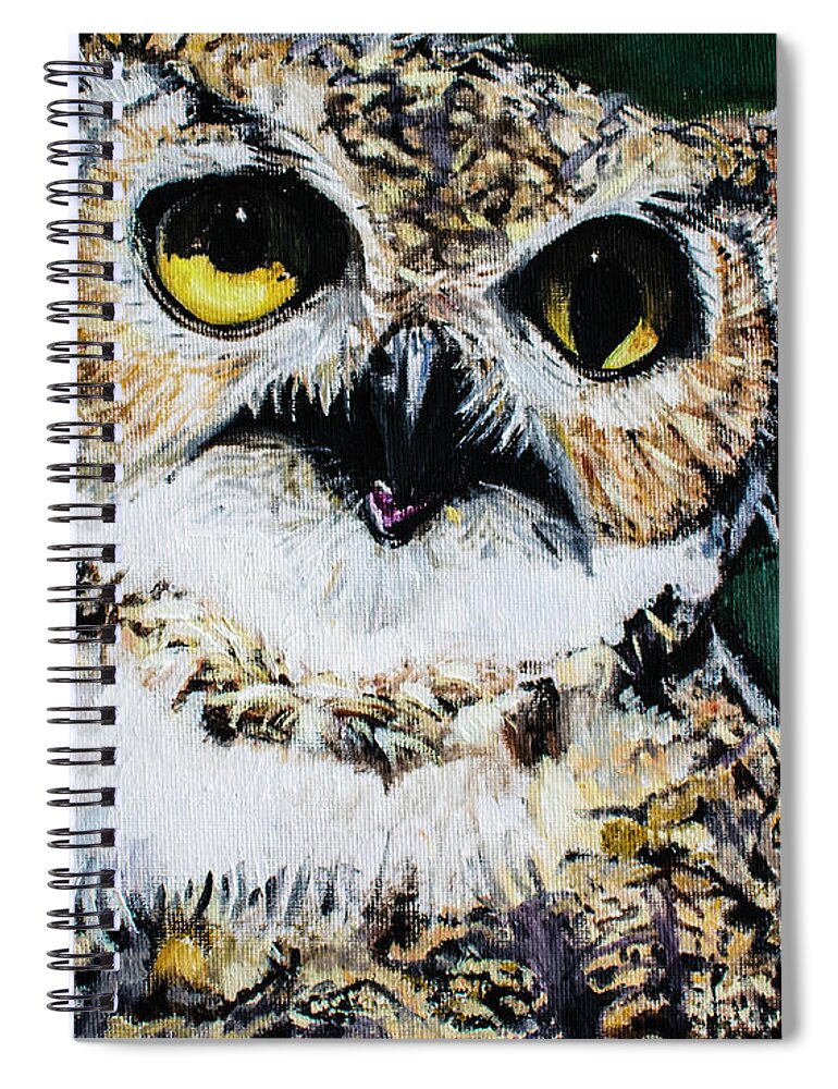 Owl Spiral Notebook featuring the painting Hoodini the Owl by Rowan Lyford