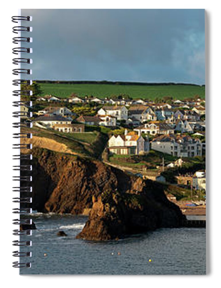 Coast Spiral Notebook featuring the photograph Hope Cove village bay south devon coast panorama by Sonny Ryse