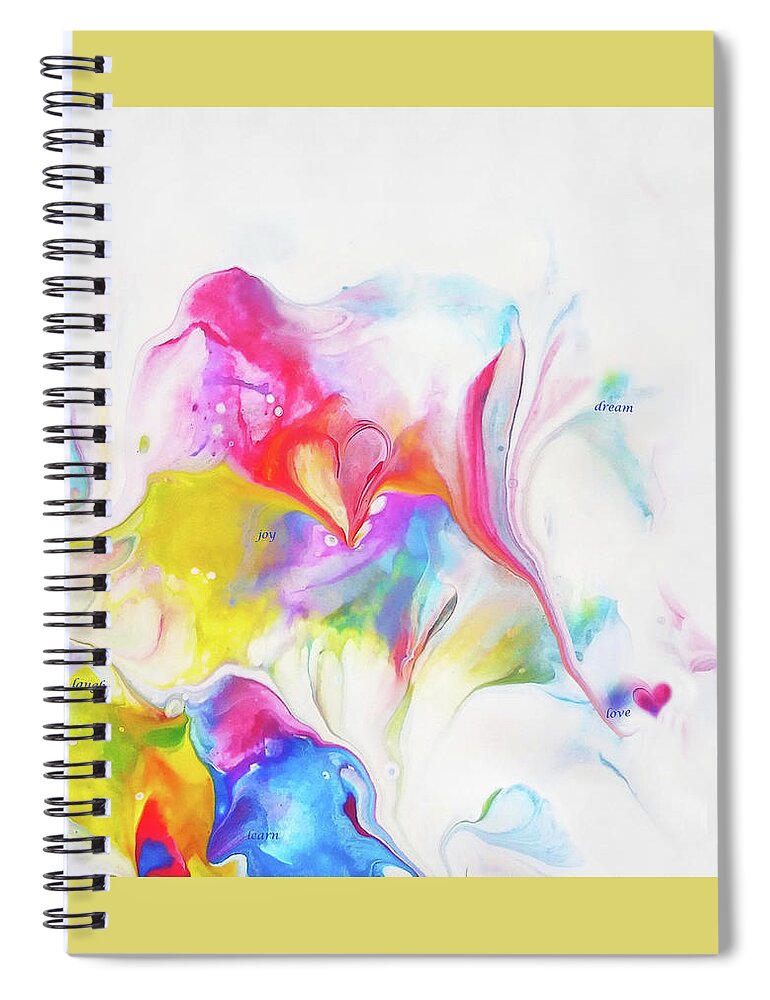 Colorful Spiral Notebook featuring the mixed media Hope Joy Love by Deborah Erlandson