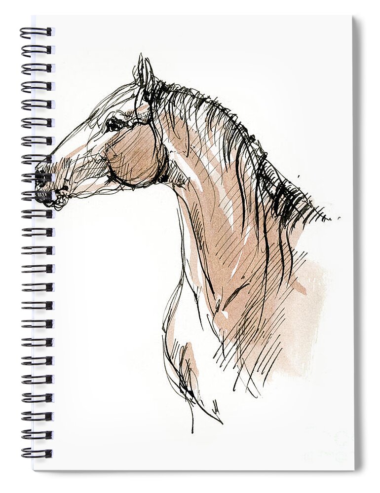 Horse Spiral Notebook featuring the drawing Horse head ink sketch 2019 12 02 by Ang El