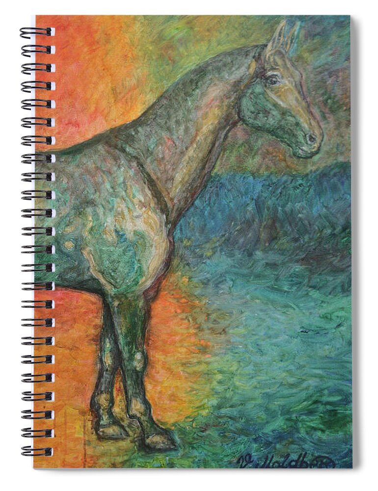 Horse Spiral Notebook featuring the painting Horse in Sunset by Vibeke Moldberg