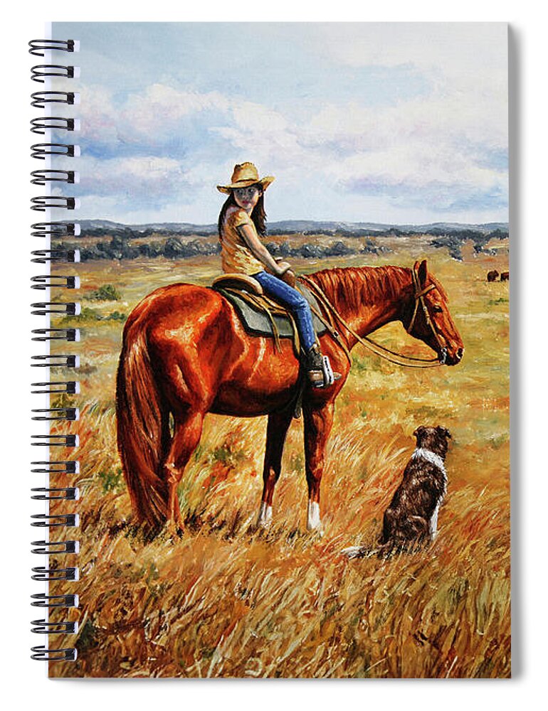 Western Spiral Notebook featuring the painting Horse Painting - Waiting for Dad by Crista Forest