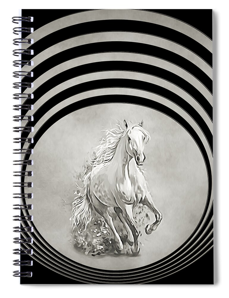 Horse Spiral Notebook featuring the mixed media Horse Sundown Sepia Painting by Walter Herrit