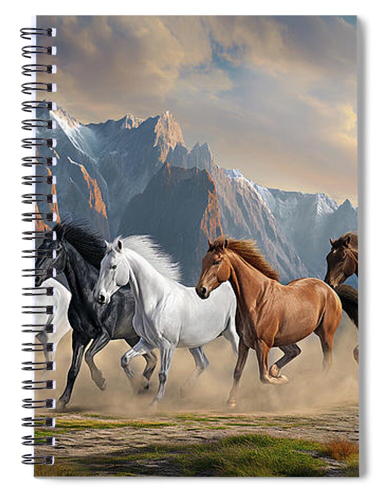 Horses Spiral Notebook featuring the photograph Horses in the Mountains by Bess Hamiti
