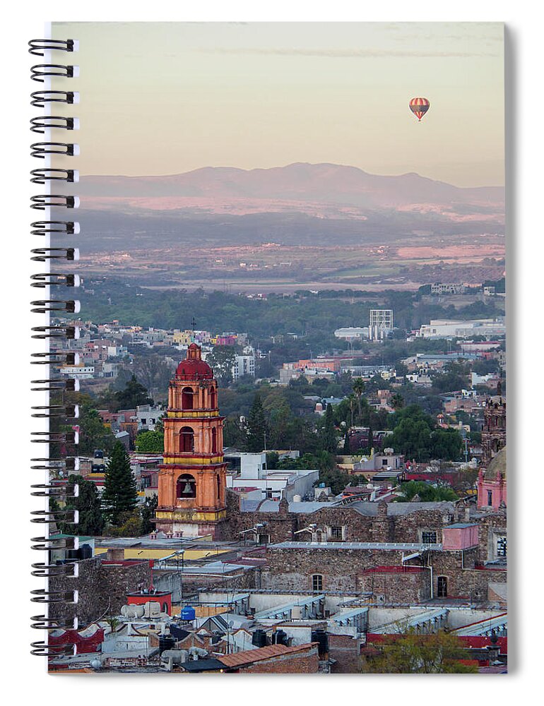 Balloon Spiral Notebook featuring the photograph Hot Air Balloon Over San Miguel de Allende Mexico by Mary Lee Dereske