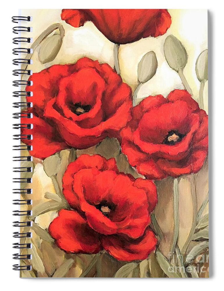 Poppy Spiral Notebook featuring the painting Hot red poppies by Inese Poga