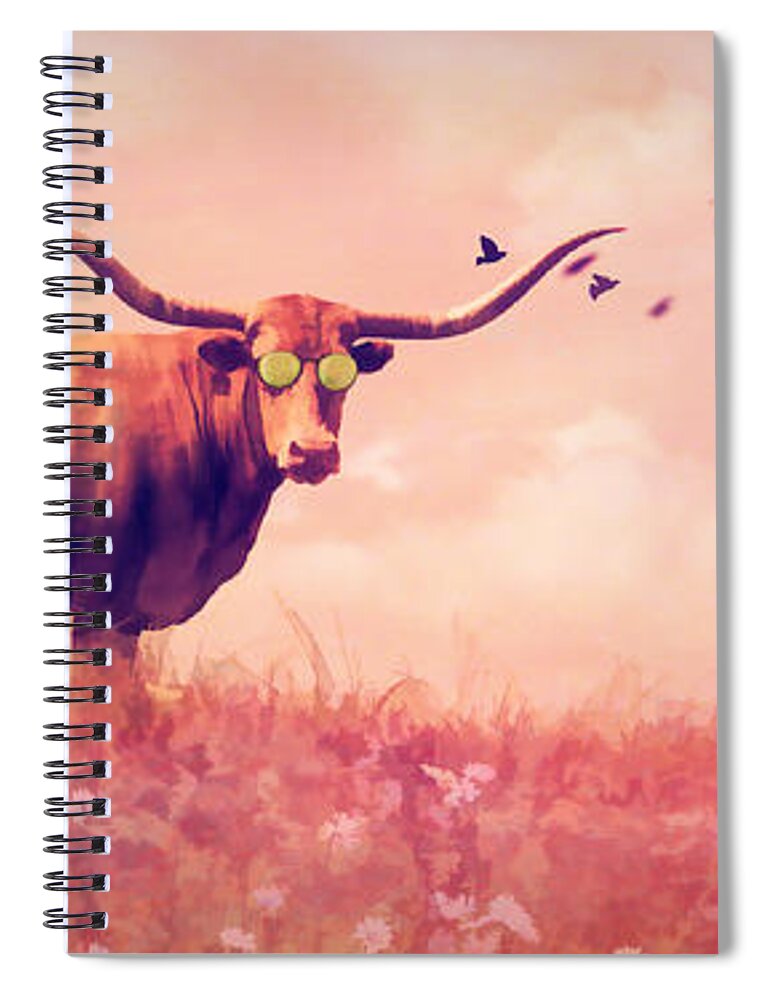 Longhorn Spiral Notebook featuring the digital art Hot Summer Days by Linda Lee Hall