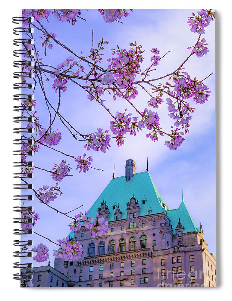 Akebono Spiral Notebook featuring the photograph Hotel Vancouver, Cherry blossom by Michael Wheatley