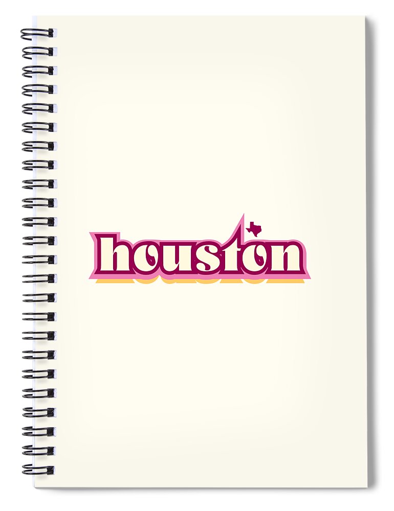 Jan M Stephenson Designs Spiral Notebook featuring the digital art Houston Texas - Retro Name Design, Southeast Texas, Pink, Maroon, Yellow by Jan M Stephenson