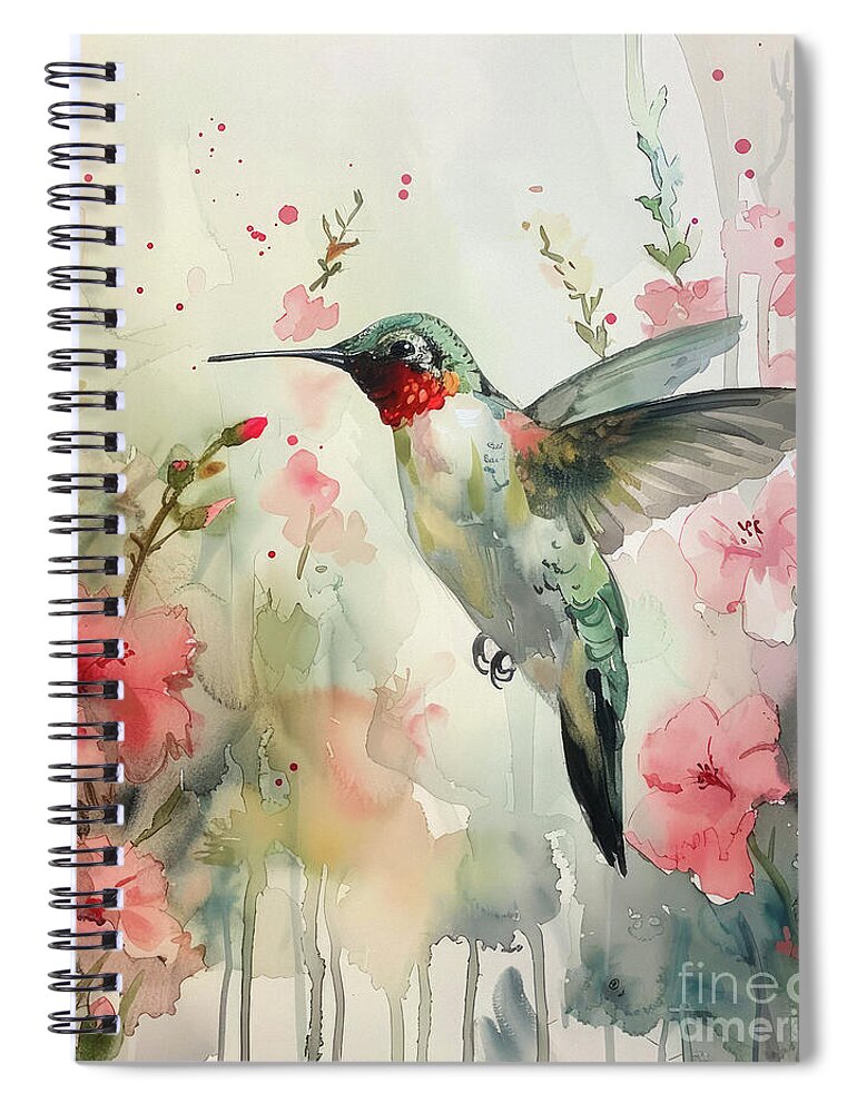 Hummingbird Spiral Notebook featuring the painting Hovering In The Hibisbus by Tina LeCour