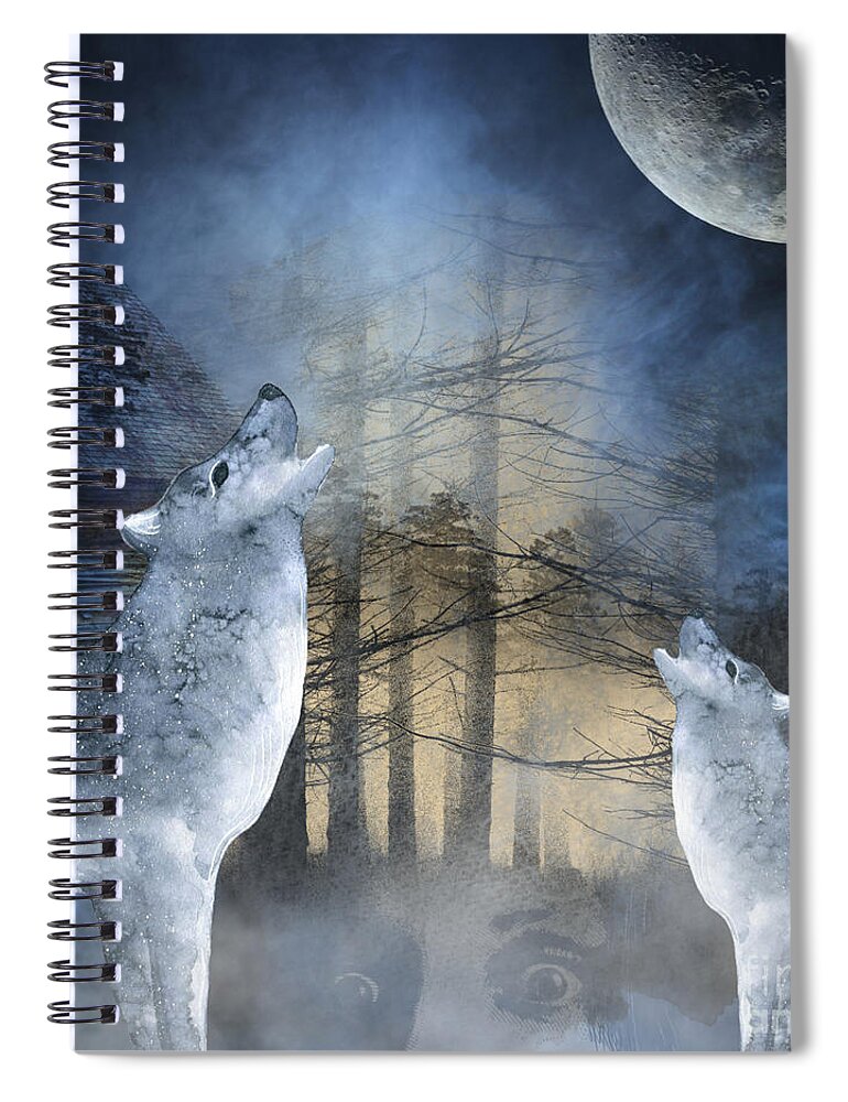 Wolf Spiral Notebook featuring the digital art Howl by Janice Leagra