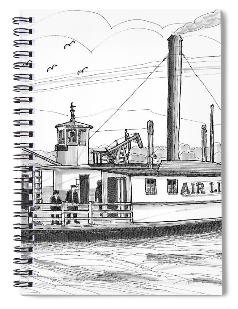 Airline Ferry Boat Spiral Notebook featuring the drawing Hudson River Steam Ferry Boat Airline by Richard Wambach