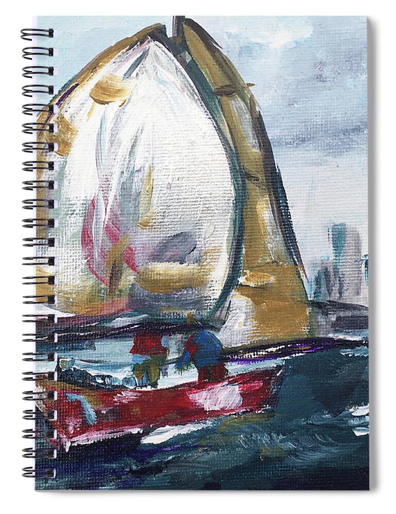 Big Sail Spiral Notebook featuring the painting Hudson Sailing by Roxy Rich