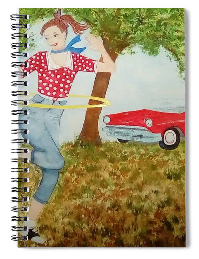 Hula Hooping Spiral Notebook featuring the painting Hula hoop 'n a 57 Chevy by Susan Nielsen