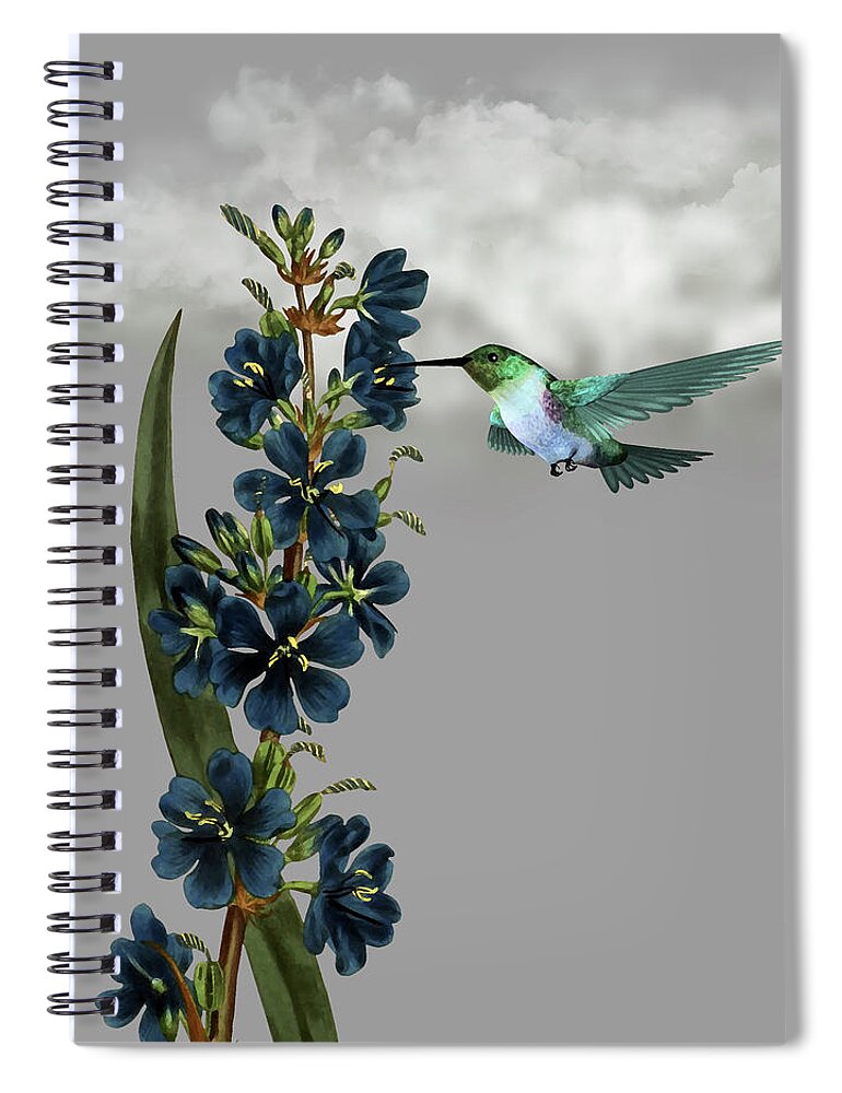 Hummingbird Spiral Notebook featuring the digital art Hummingbird in the Garden Pane 1 by David Dehner