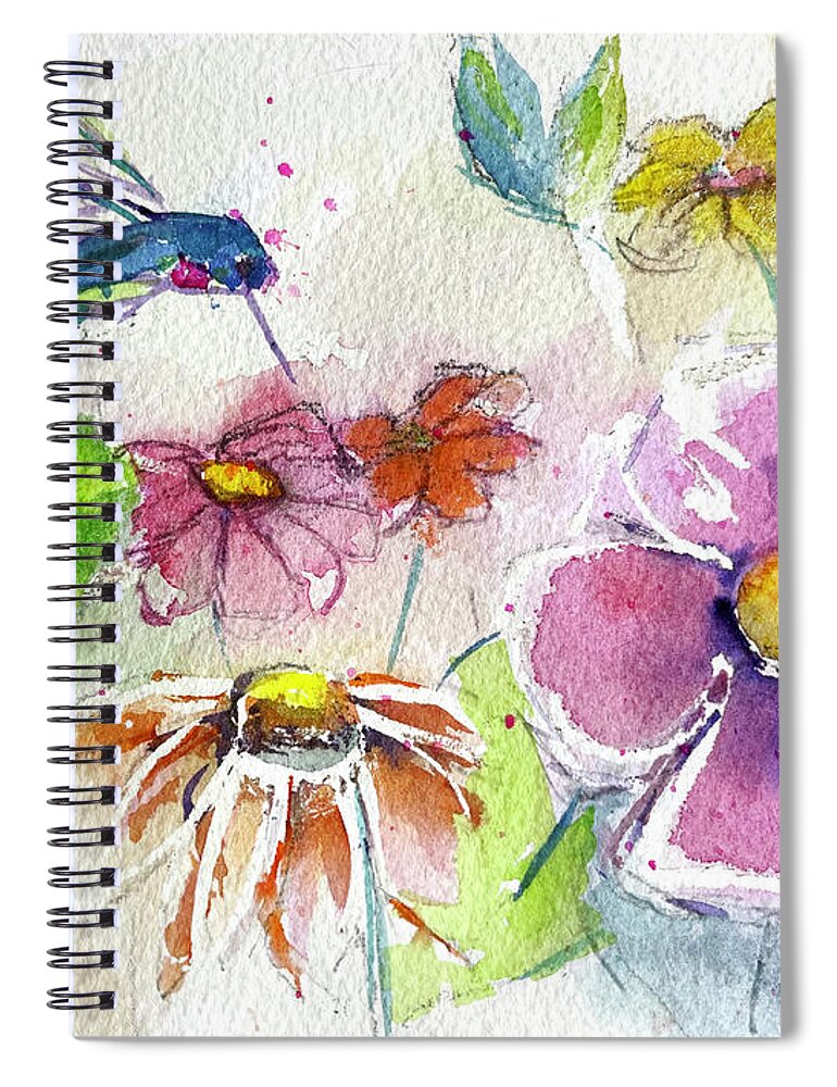 Watercolor Spiral Notebook featuring the painting Hummingbird in the Garden by Roxy Rich