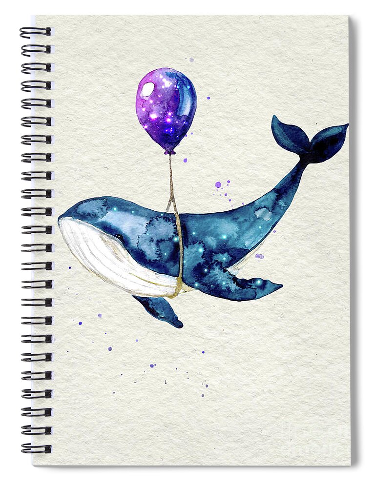 Humpback Whale Spiral Notebook featuring the painting Humpback Whale With Purple Balloon Watercolor Painting by Garden Of Delights