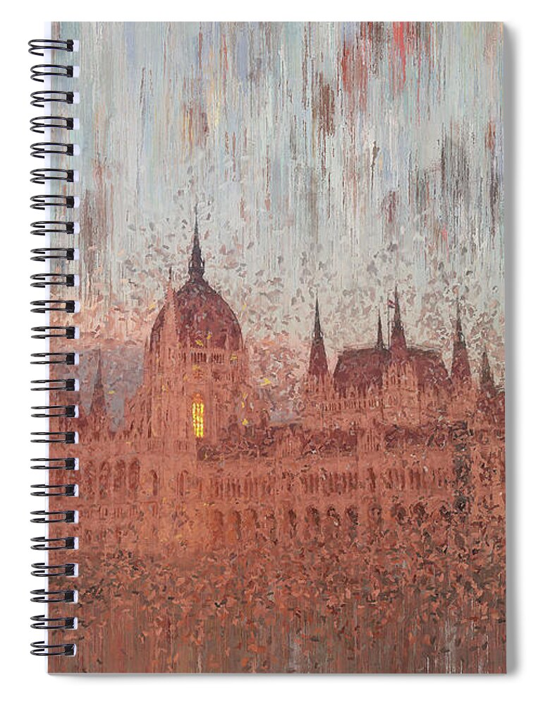Budapest Spiral Notebook featuring the painting Hungarian Parliament Building by Alex Mir