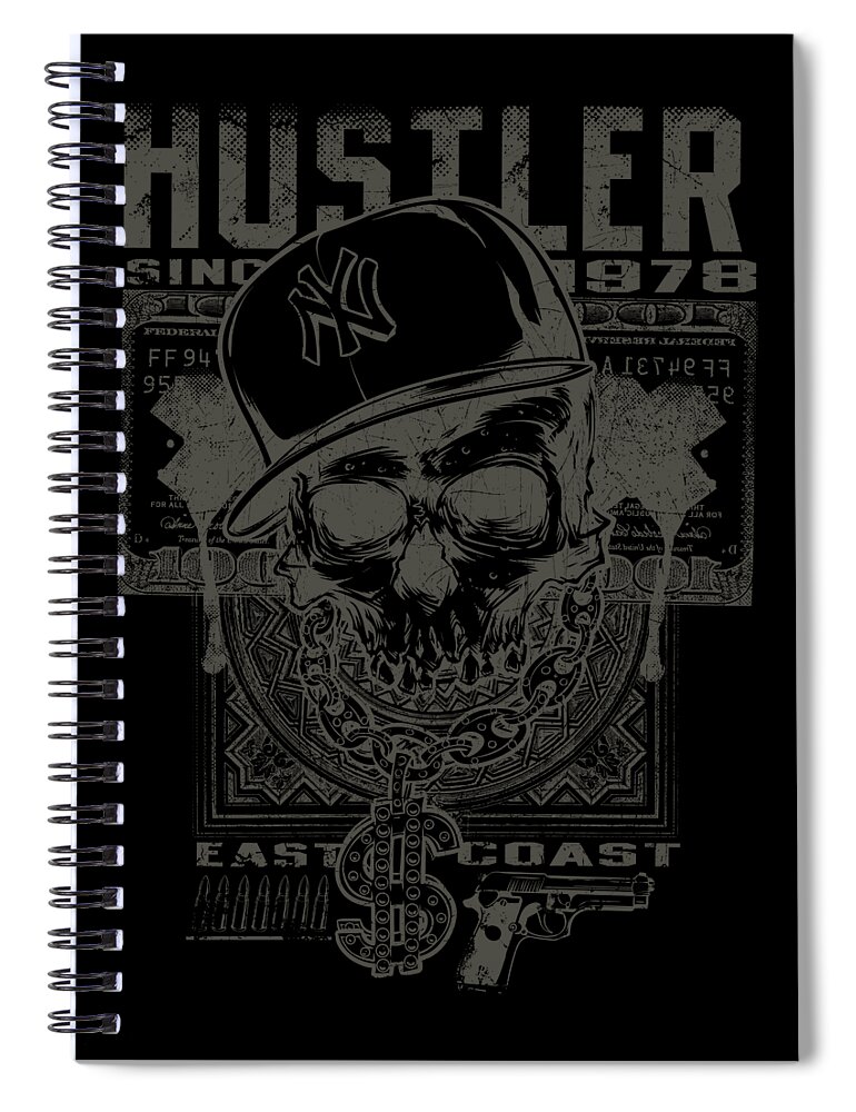 Skull Spiral Notebook featuring the digital art Hustler Skull by Jacob Zelazny