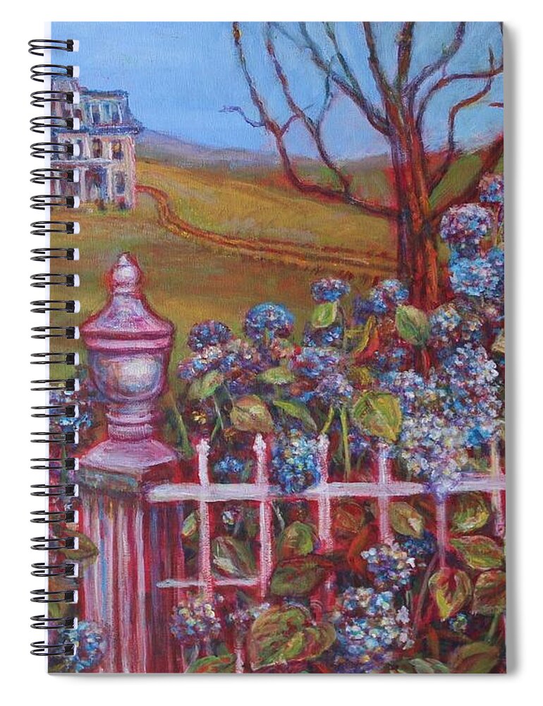 Antique White House Expansive Lawn Hydrangea Bush Spiral Notebook featuring the painting Hydrangeas by Veronica Cassell vaz