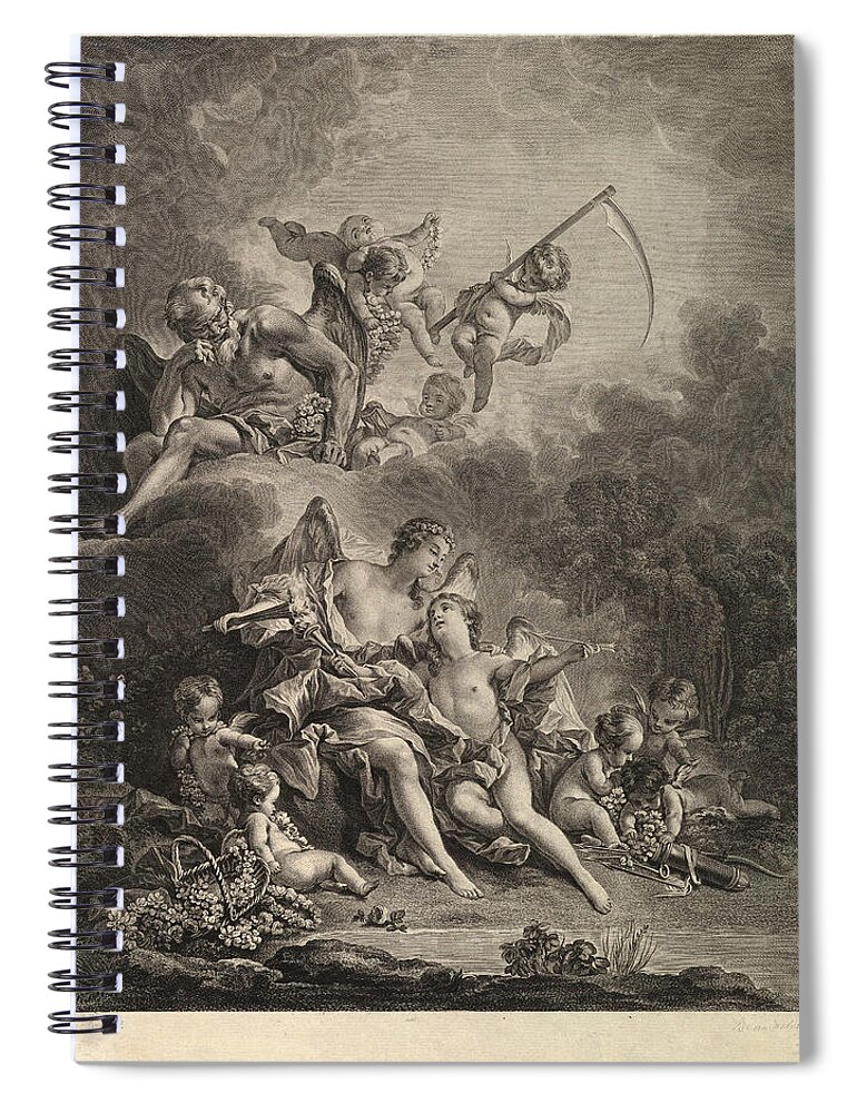 Jacques Firmin Beauvarlet Spiral Notebook featuring the drawing Hymen and Cupid by Jacques Firmin Beauvarlet