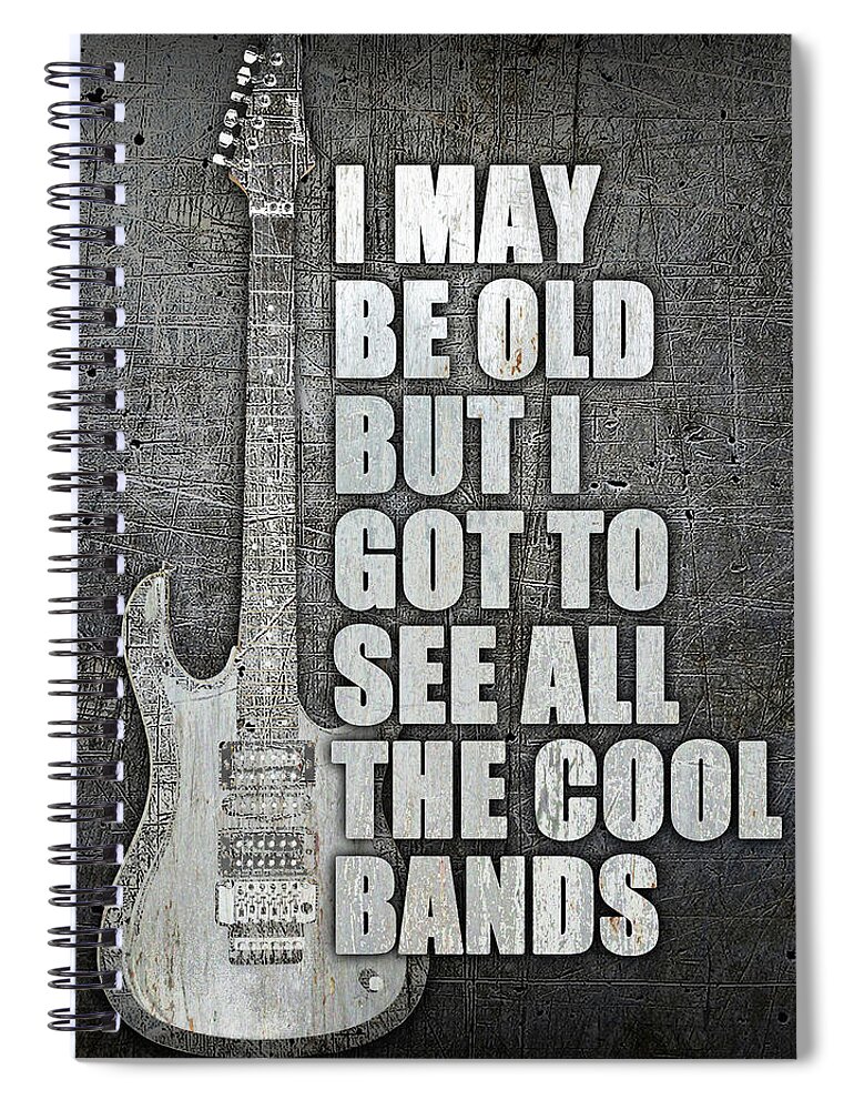 Guitar Spiral Notebook featuring the painting I May Be Old But I Got To See All The Cool Bands Retro 2 by Tony Rubino