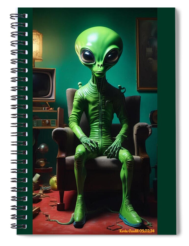 Cartoon Grey Alien Spiral Notebook featuring the digital art I need weed by Kevin Caudill