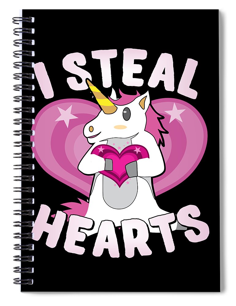 Cool Spiral Notebook featuring the digital art I Steal Hearts Unicorn Valentines Day by Flippin Sweet Gear