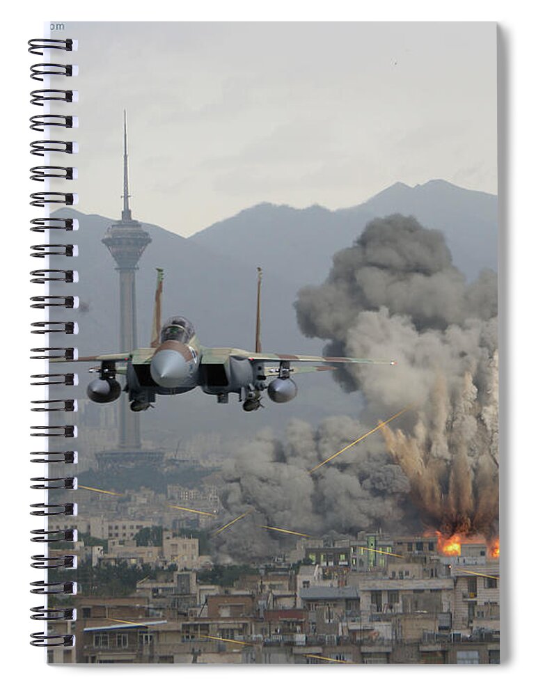 Eagle Spiral Notebook featuring the digital art IAF F-15Is Retaliate over Tehran by Custom Aviation Art