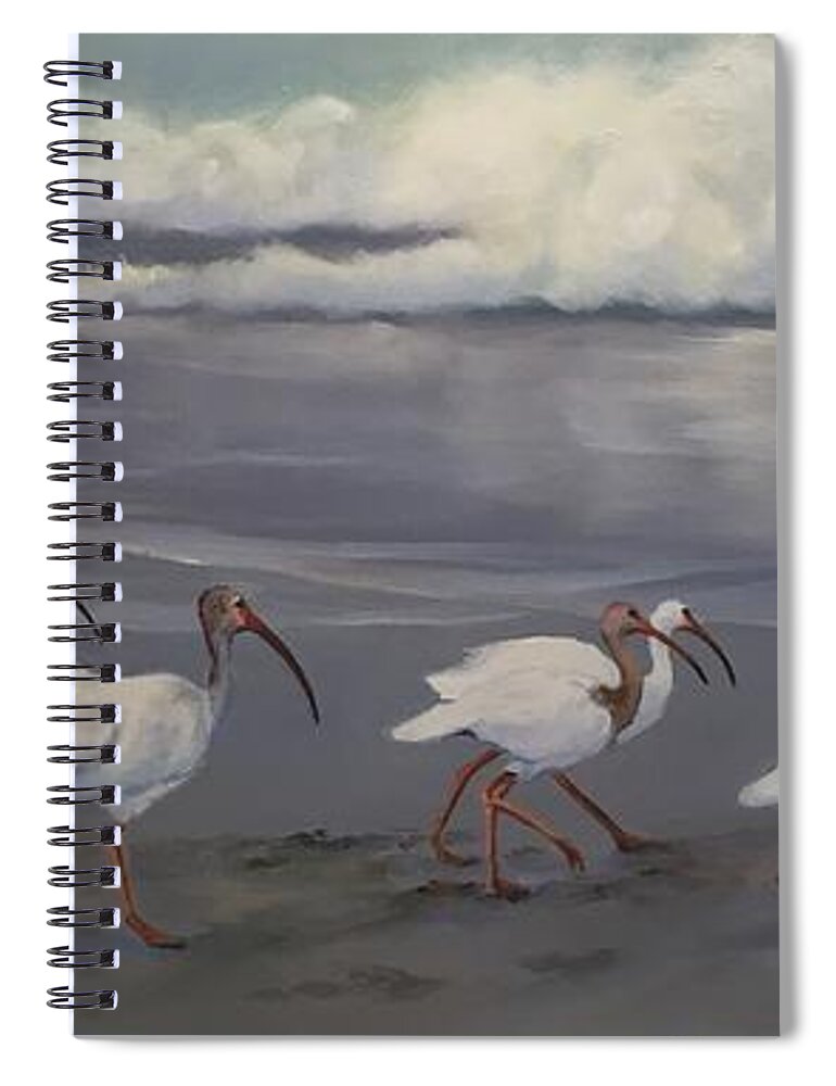 Atlantic Ocean Spiral Notebook featuring the painting Ibis Stroll by Judy Rixom