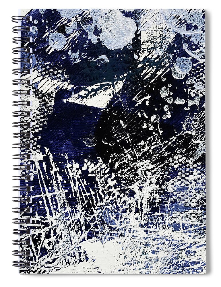 Indigo Spiral Notebook featuring the painting ICE CRYSTALS Indigo Blue and White Abstract by Lynnie Lang