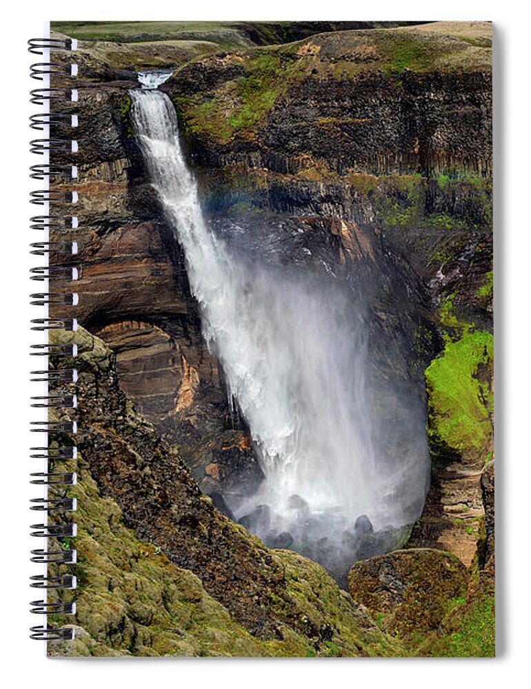 Iceland Spiral Notebook featuring the photograph Iceland - Haifoss by Olivier Parent