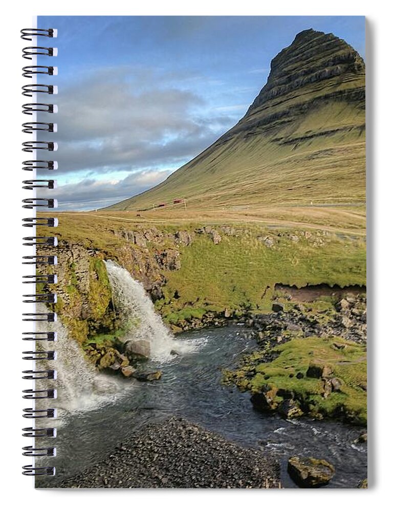 Iceland Spiral Notebook featuring the photograph Iceland two waterfalls by Yvonne Jasinski