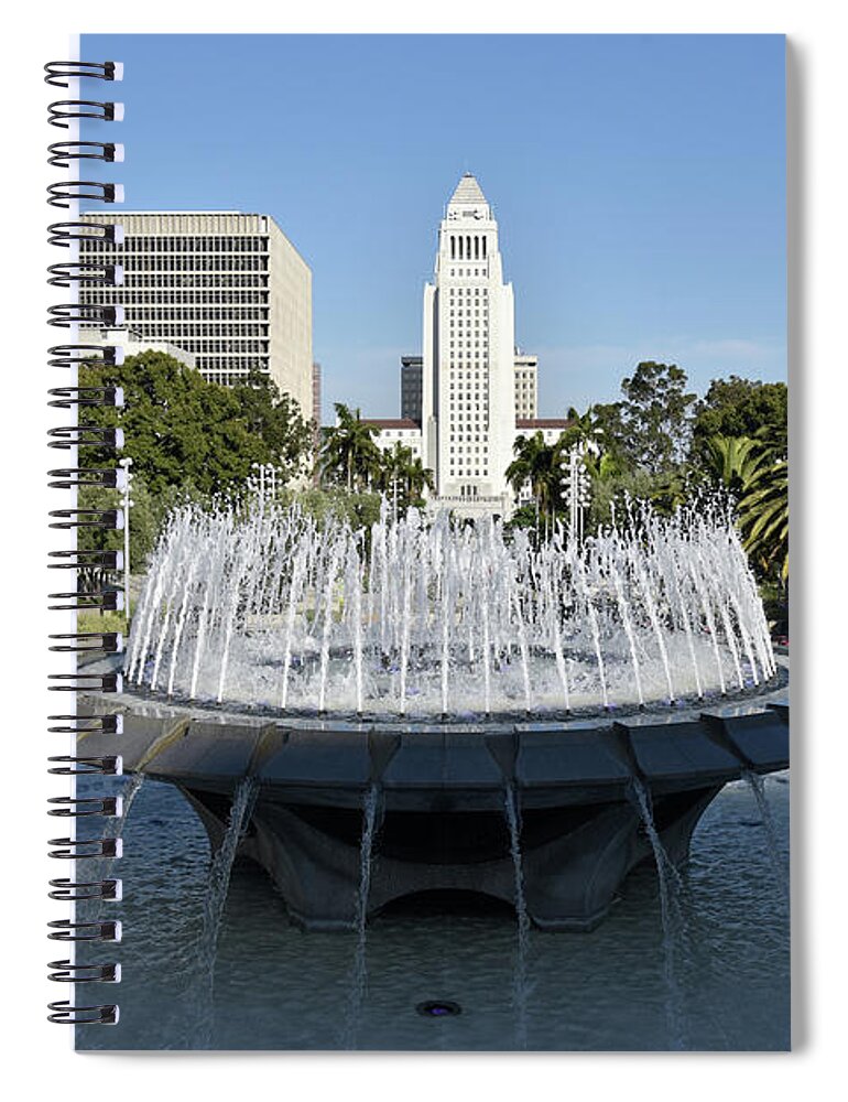 Los Angeles Spiral Notebook featuring the photograph Iconic View of Los Angeles City Hall by Mark Stout
