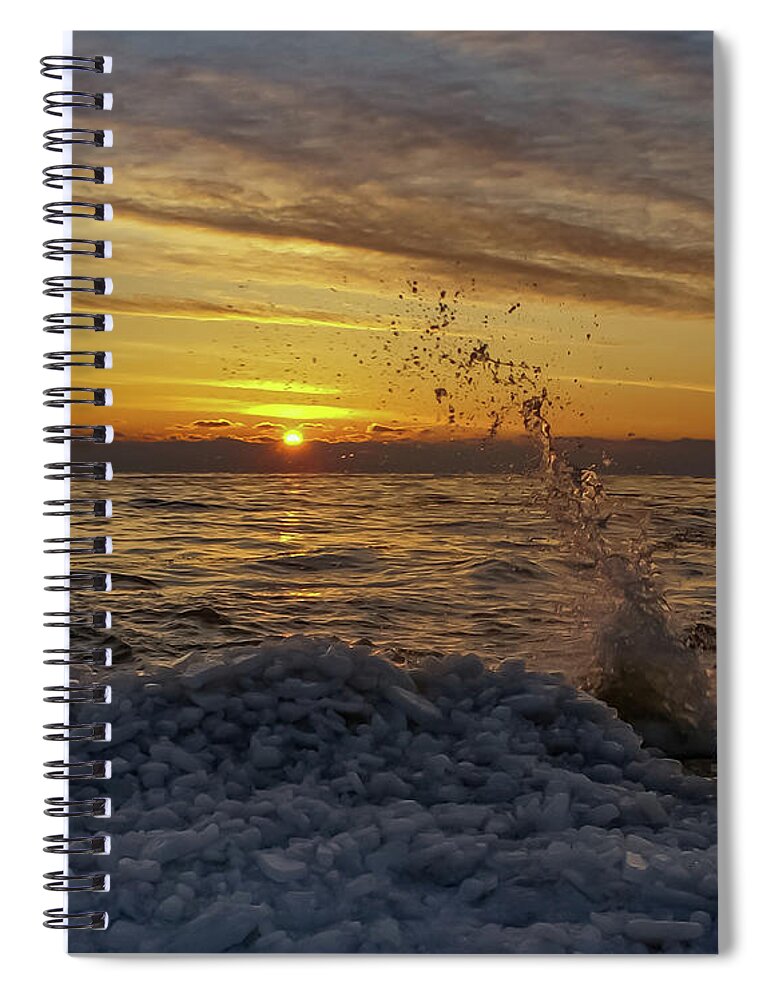 Lake Michigan Sunrise Spiral Notebook featuring the photograph Icy Waves by Deb Beausoleil