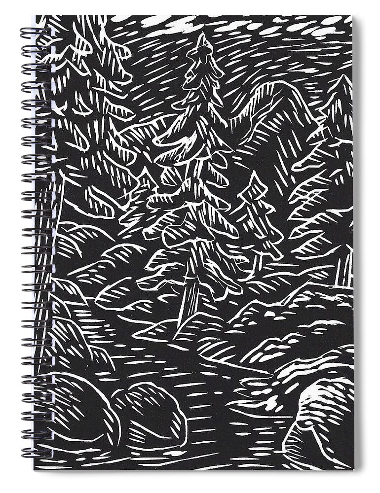 Idyllwild Spiral Notebook featuring the drawing Idyllwid Winter Wonderland by Gerry High