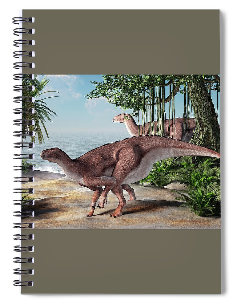 Iguanodon Spiral Notebook featuring the digital art Iguanodons by Daniel Eskridge