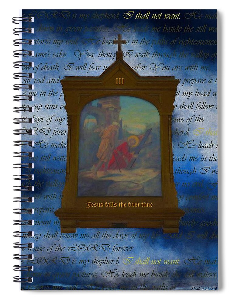 Easter Spiral Notebook featuring the digital art III Jesus Falls The First Time by Joan Stratton