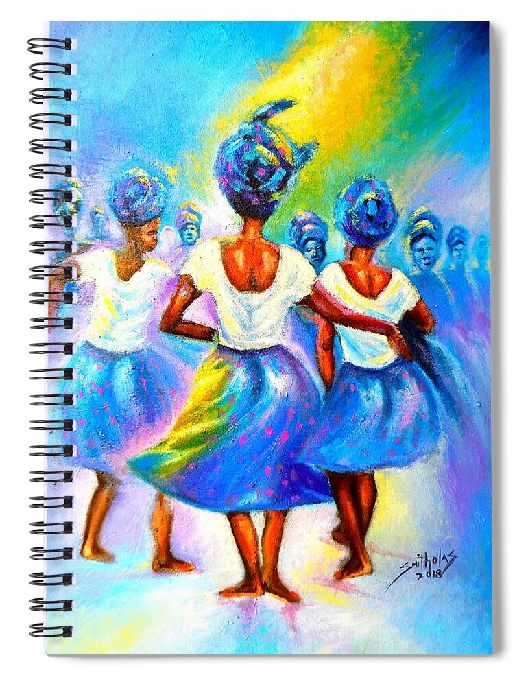 Living Room Spiral Notebook featuring the painting 'Ijoya' 'Time to Dance' in Yoruba by Olaoluwa Smith