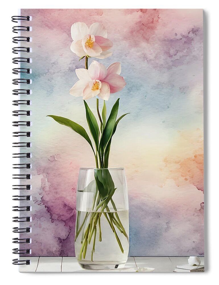 Ikebana Spiral Notebook featuring the digital art Ikebana Orchid 2 by Frances Miller