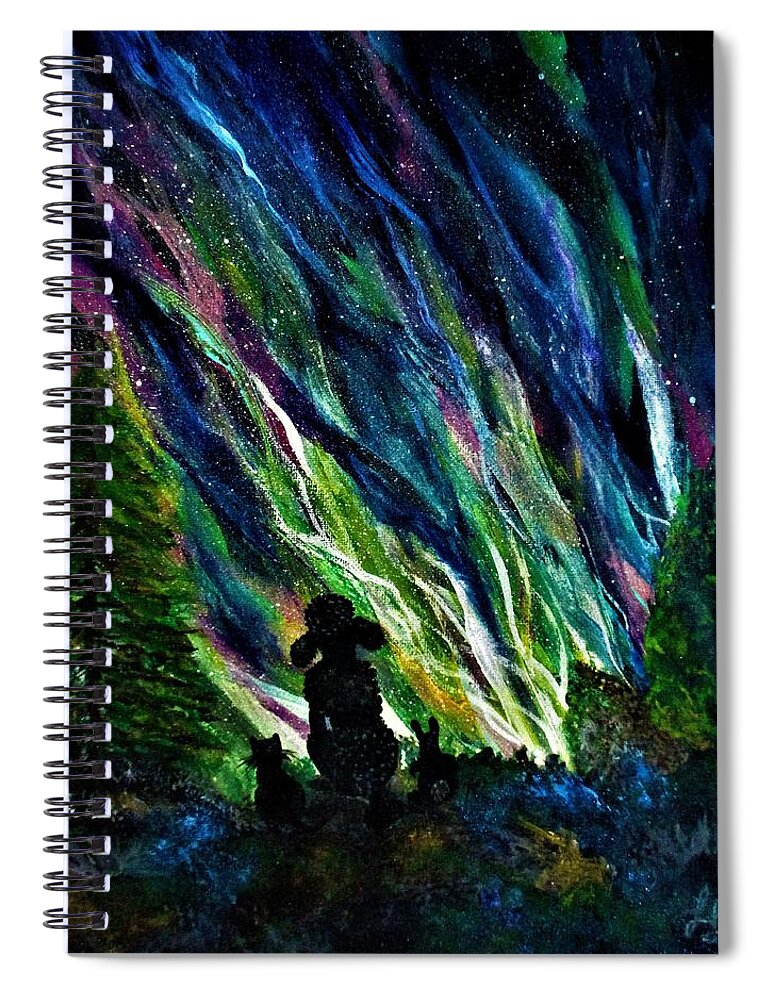 Aurora Borealis Northern Lights Show Spiral Notebook featuring the painting Aurora Borealis Northern Lights Show by Lynn Raizel Lane