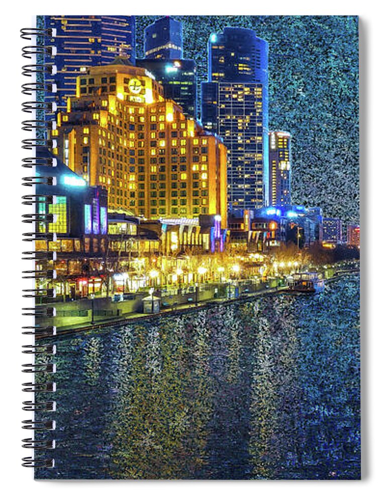 Melbourne Spiral Notebook featuring the digital art Impression of Melbourne by Alex Mir