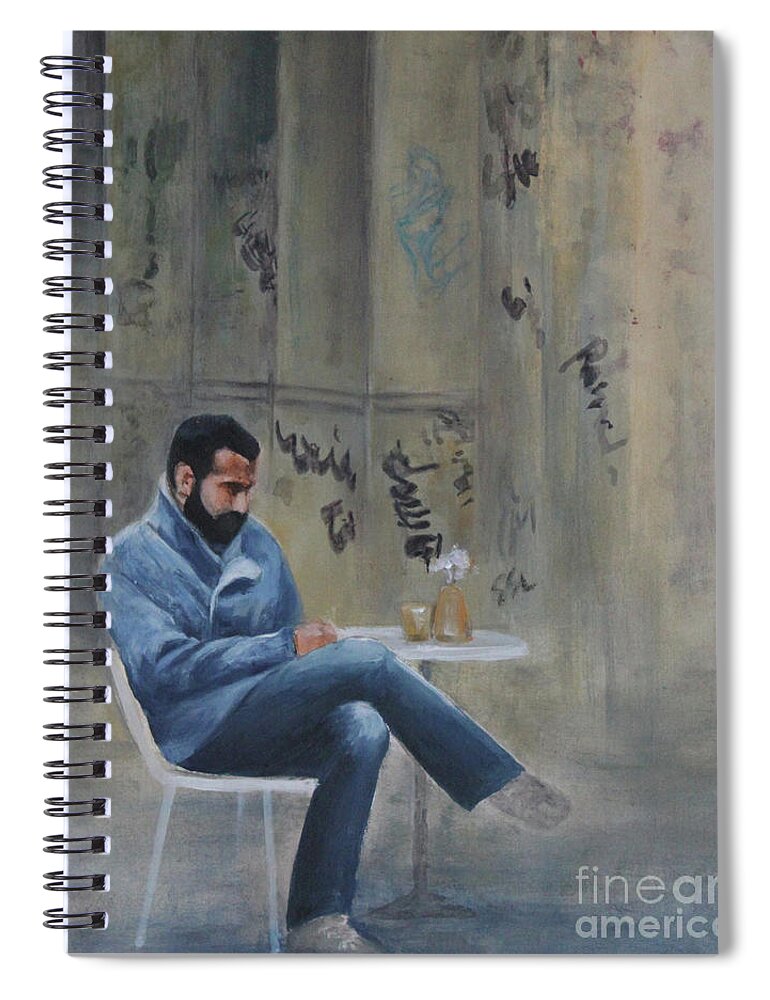 Figurative Spiral Notebook featuring the painting In His Own World by Jane See