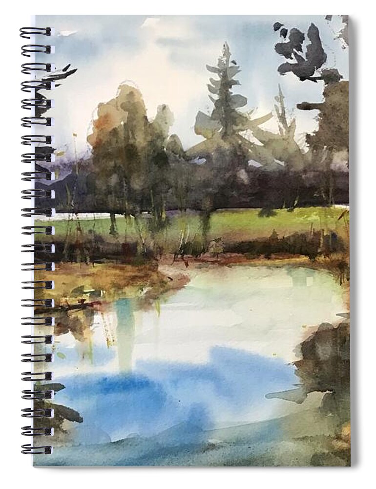 Landscape Spiral Notebook featuring the painting In still Water we can See by Judith Levins