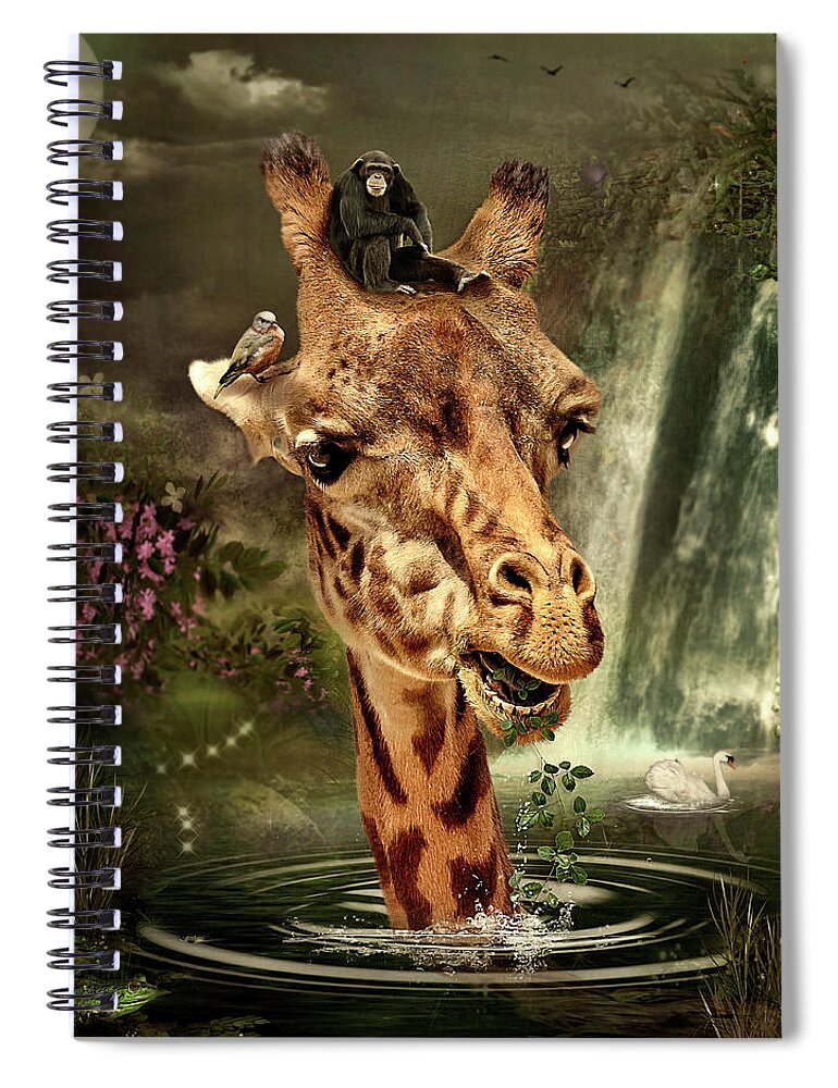 Giraffe Spiral Notebook featuring the digital art In the Lake by Maggy Pease