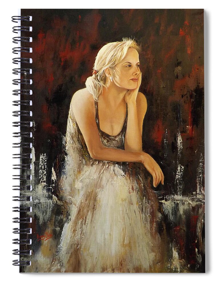Figurative Light Shade Female Spiral Notebook featuring the painting In the Light by Barry BLAKE